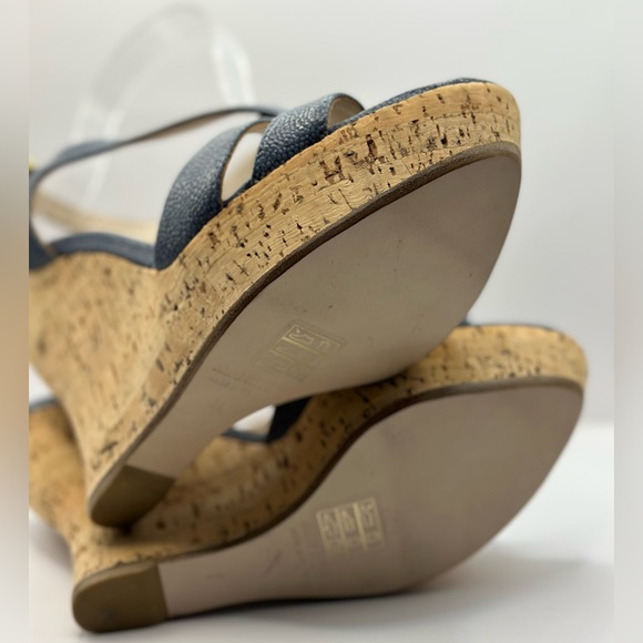 MIU MIU - Leather and Cork Platform Wedges in Jean Blue - Picture 7 of 7